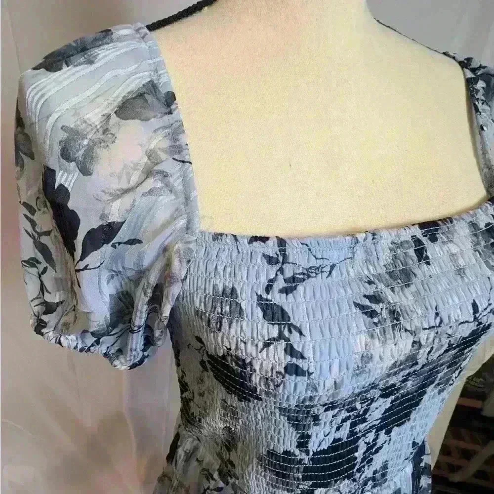 NWT - Francesca's Light Blue Flowered Dress with Elastic Bodice Dress (Size L) - Picture 7 of 9